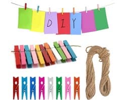 Pack van 200 Houten Klemmen - Kleine Kleurrijke Mini Kleding Klemmen - Houten Klemmen voor Foto's en Foto Wand