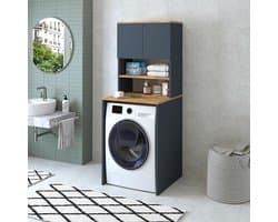 Wasmachinekast - Wastoren Omkasting - Badkamer Organiseren - Onderhoudsvriendelijk Oppervlak - 65 x 181 x 60 cm - Antraciet Eiken