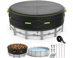 Zwembadafdekking Ø 304,Passende Zwembadhoes voor Zwembaden van Ø260-300 cm,met Reflectiestrip & Grondankers, Zwembadafdekking met UV-bescherming,Voor Bovengrondse Zwembaden en Trampolines