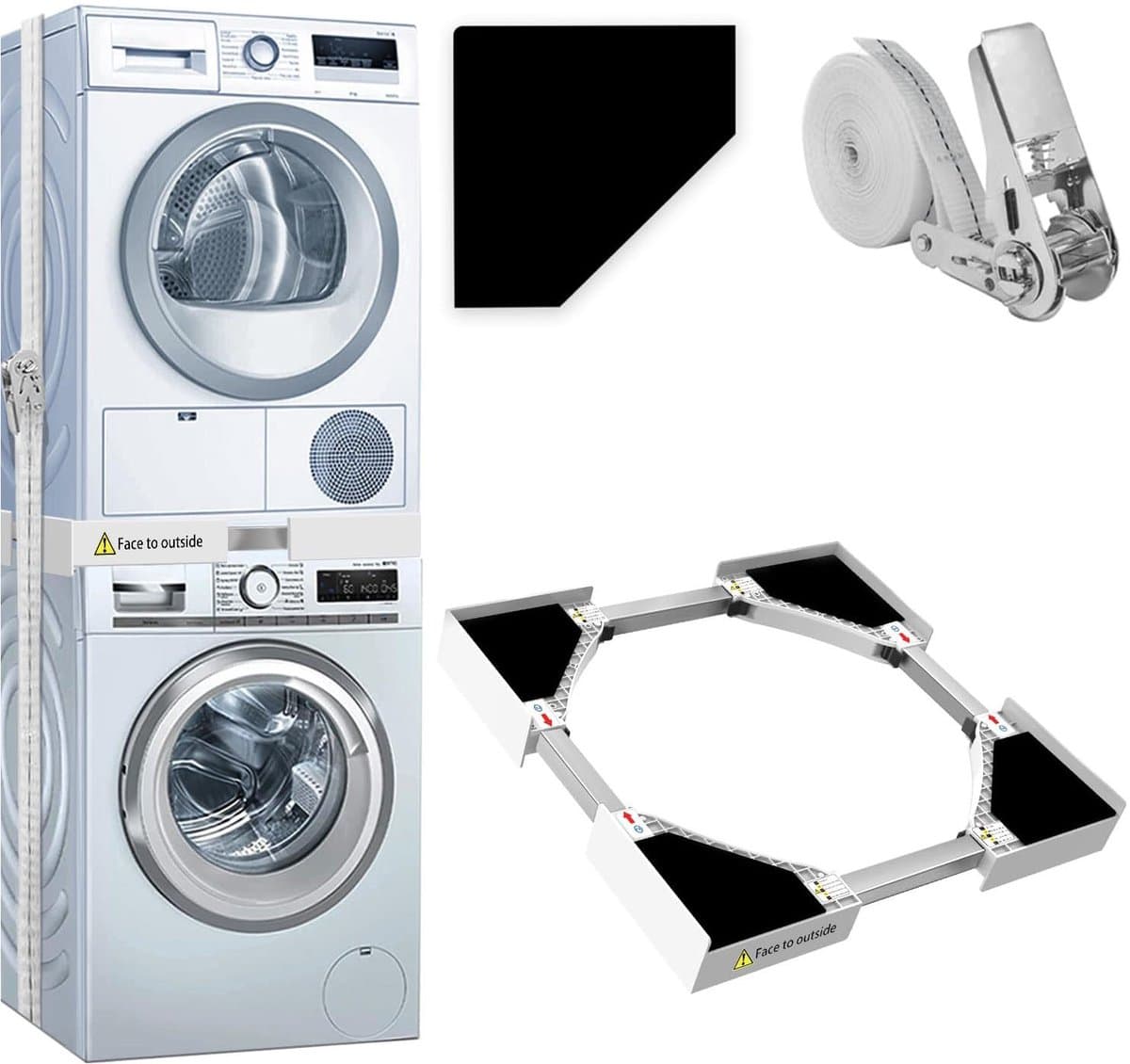 Wasmachine Droger Stapelkit - Wasmachine Verbindingsframe - Stapelrek voor Wasmachine en Droger - Ruimtebesparende Houder - Verstelbare Apparaten Steun - Kunststof Stapelset — afbeelding 1