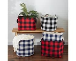 CAMZ10457 Polyester opbergmand of vuilnisbak met duurzame katoenen handgrepen, Home Organizer oplossing voor kantoor, slaapkamer, kast, speelgoed, wasserij, medium, zwart en wit