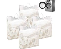 Wasnet voor wasmachine, 50 x 60 cm, waszak, groot met handvat, herbruikbare reis-waszak, hangende waszak, voor gevoelige mantels, blouse, beha, enz. (wit)