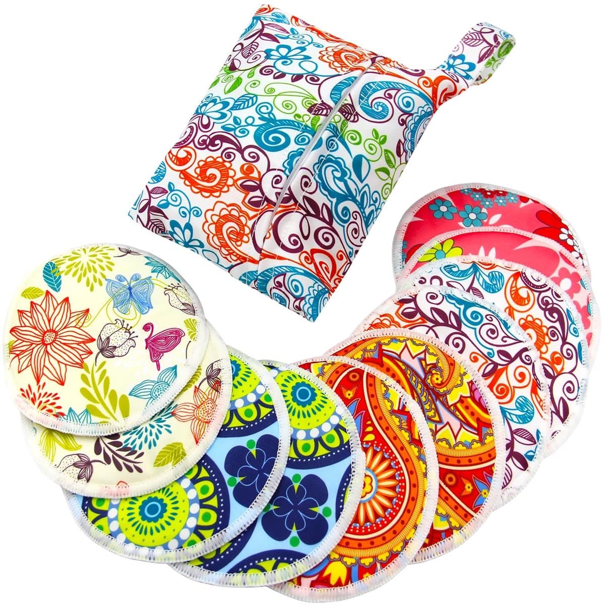Dailygoods - PINOWU Voedingspads - 10 wasbare pads + natte tas + waszak, borstvoeding tepelkussentjes (groot 11,9 cm) — afbeelding 1