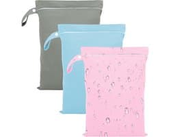 3-delige wetbagset, waszakken van 40 x 30 cm voor zwemkleding, waterdichte wetbag met ritssluiting, herbruikbare reiswetbag voor zwemkleding, strandhanddoeken (grijs, blauw, roze)