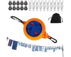 Uittrekbare Waslijn - Reis Waslijn - Kleding Drogen - Winddicht Ontwerp - 10 Meter - Oranje