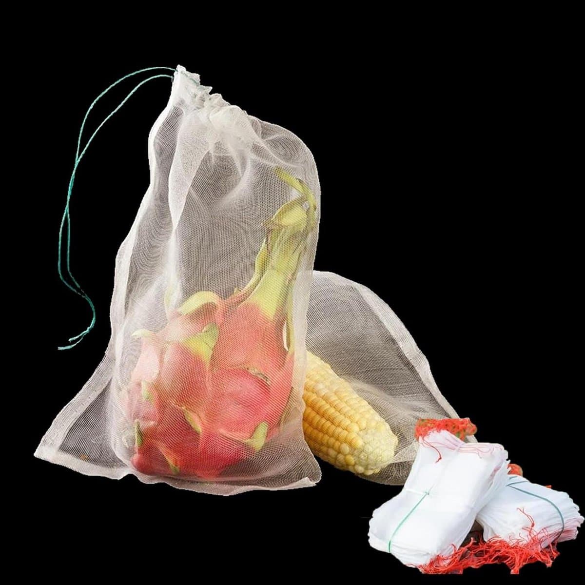 Opbergzakken Fruit - Aardappelzak Mesh - Producten Bewaren - Met Trekkoord - 25 Stuks - Wit — afbeelding 1