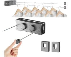 SnelShoppen - Retractable Kledinglijn 5,1m Dubbele Touw Muur Gemonteerde Kledinglijnen Rvs Uittrekbare Kledinglijn Voor Binnen Badkamer Balkon