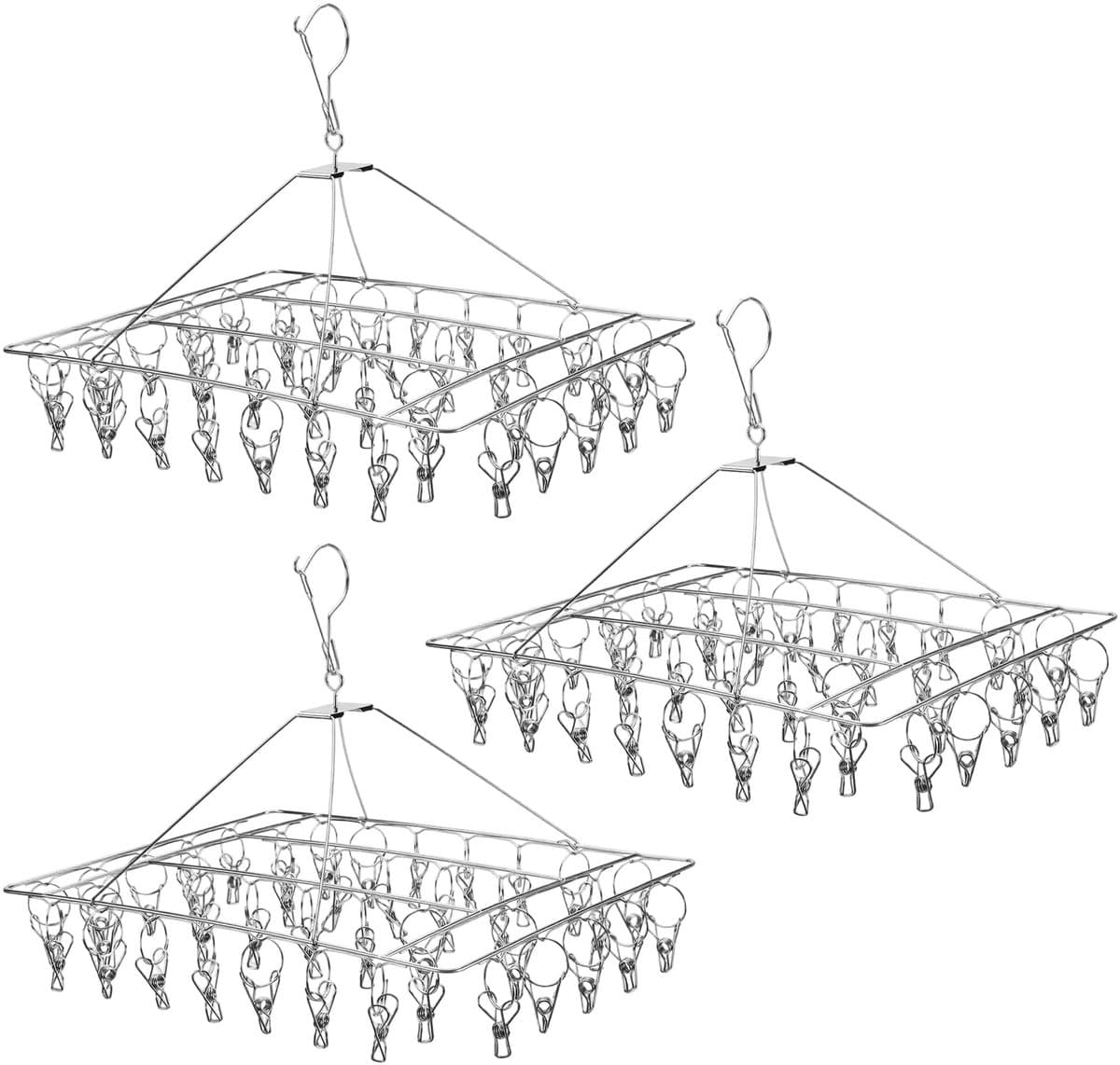 Omgoods - Set van 3 Roestvrijstalen Sokkenhangers met 120 Clips - Winddicht en Draaibaar — afbeelding 1