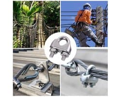 SnelShoppen - 12pcs Kabelclips 5mm RVS Draadklem U-Bolt Kabelbeugel Stalen Kabelclip Touwbeugel voor Waslijn Tent Staal Draad Bevestiging