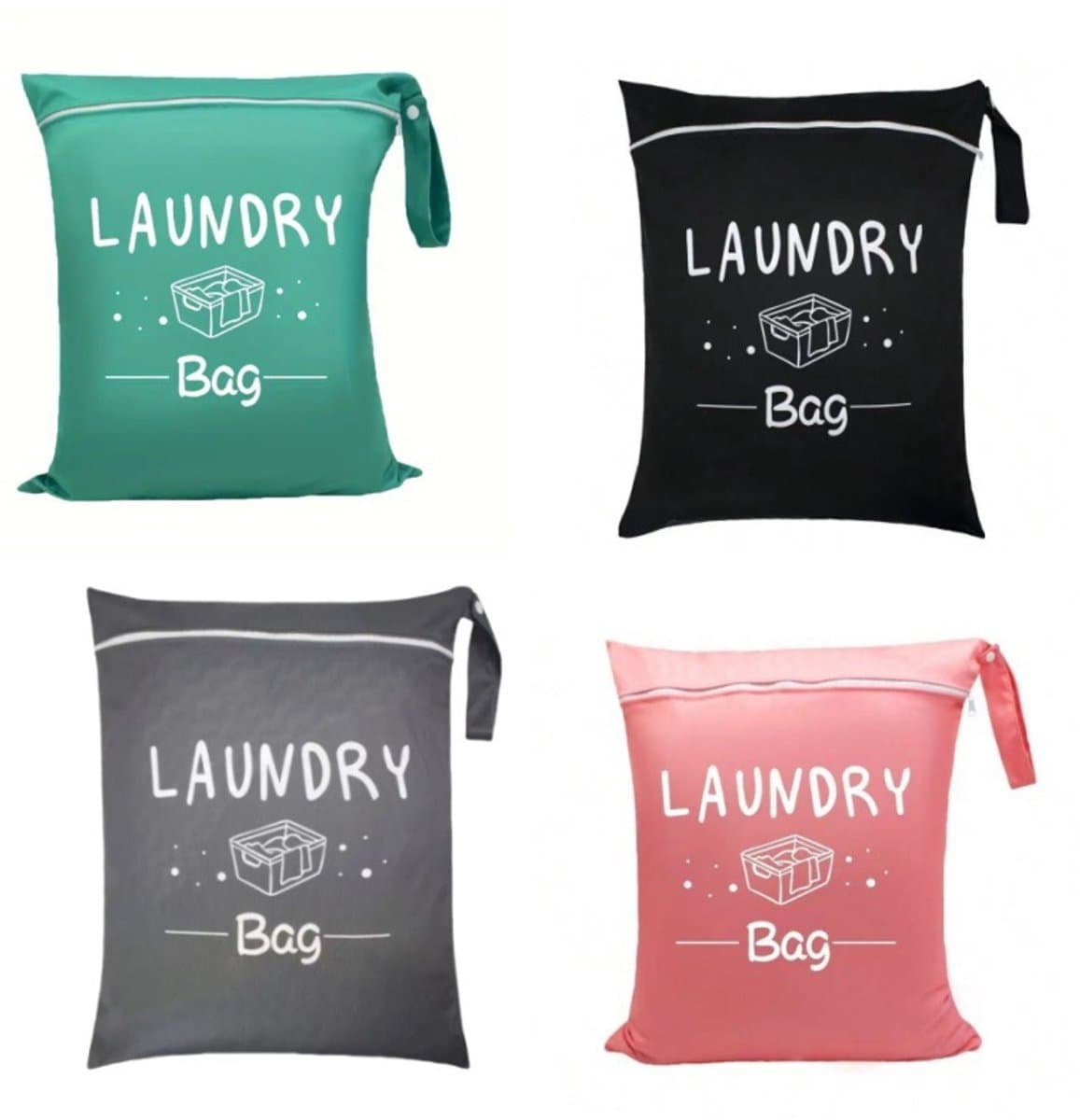 Waszakken - Set van 4 - Waterdicht Oxford-doek - Waszakken - Met ritssluiting - Draagbaar - Grote capaciteit - 38 x 48 cm - Zwart/Roze/Groen/Grijs — afbeelding 1