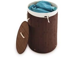 3x wasmand bamboe - wasbox met deksel - 70 liter - rond - 65 x 41 cm - bruin