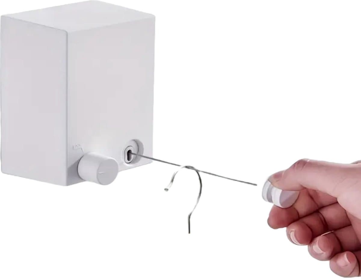 Flipflop Club® Waslijn In- en uittrekbaar | max. 4,2 meter | Stevig Waslijndraad – Wasdraad – Uittrekbare waslijn – Alternatief voor wasrek / compact wanddroogrek – Ruimtebesparend – Klein droogrek - Met of zonder boren - ideaal voor Studentenkamer — afbeelding 1