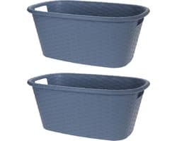 2x Grijsblauwe wasmanden 35 liter 60 x 40 x 25 cm - Kunststof/plastic draagmand - De was doen huishoudartikelen - Wasmanden/wasgoedmanden