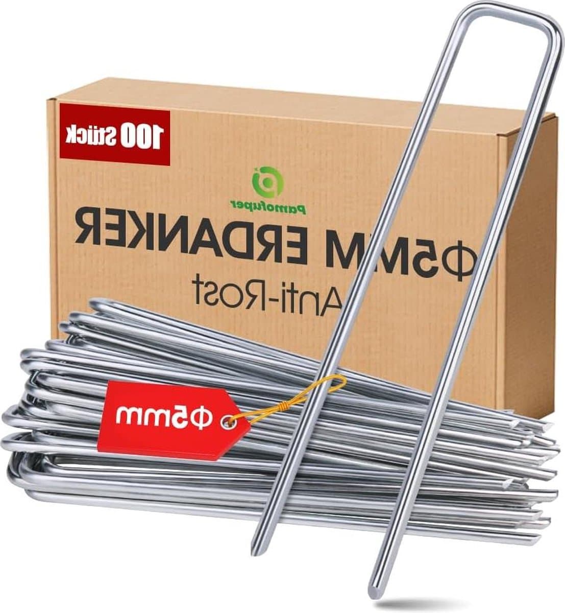 Grondankers 5 mm - 100 stuks roestvrij - extreem harde vloeren - beveiligingstenten - luifels - hekken - planten - 200 mm lang - 30 mm breed — afbeelding 1