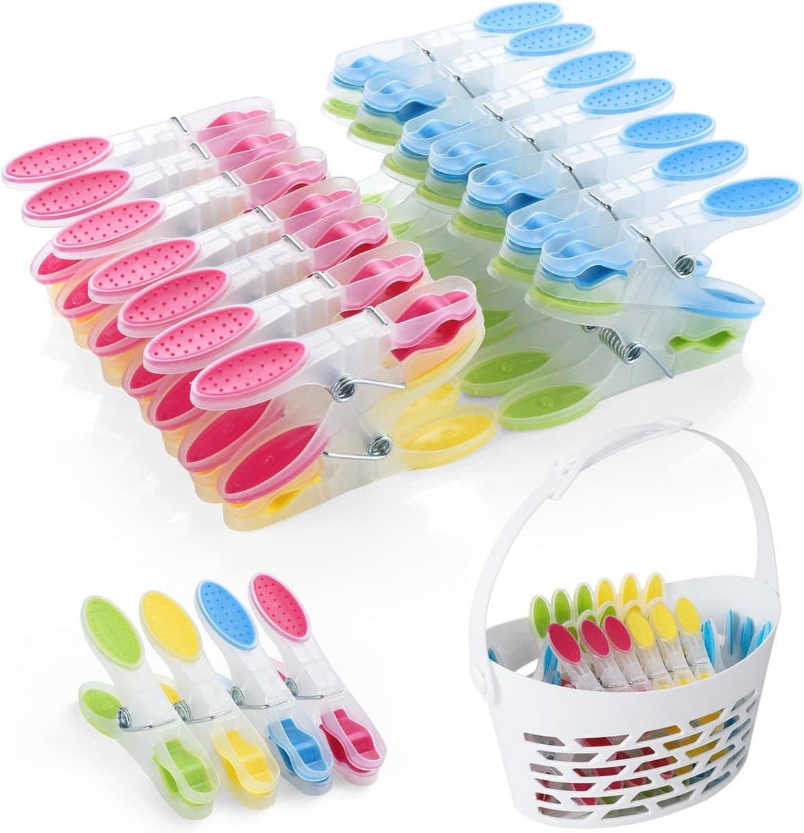 40 stuks wasknijpers met mand - Antislip siliconen, meerkleurig, ideaal voor ondergoed, broeken en T-shirts — afbeelding 1