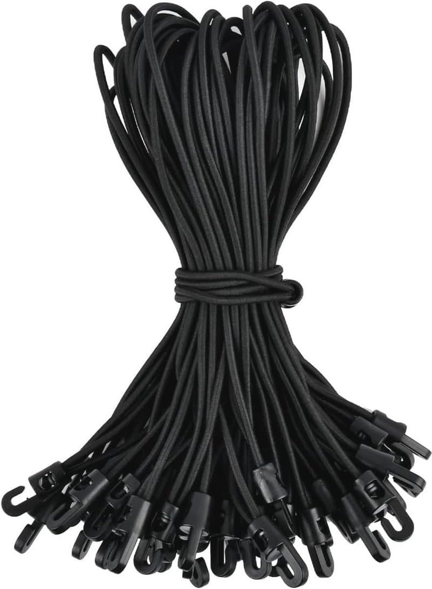 28 Stuks Multifunctionele Expanders met Haken - Herbruikbare Elastische Touwen voor Dekzeilen en Camping - 25 cm - Zwart — afbeelding 1