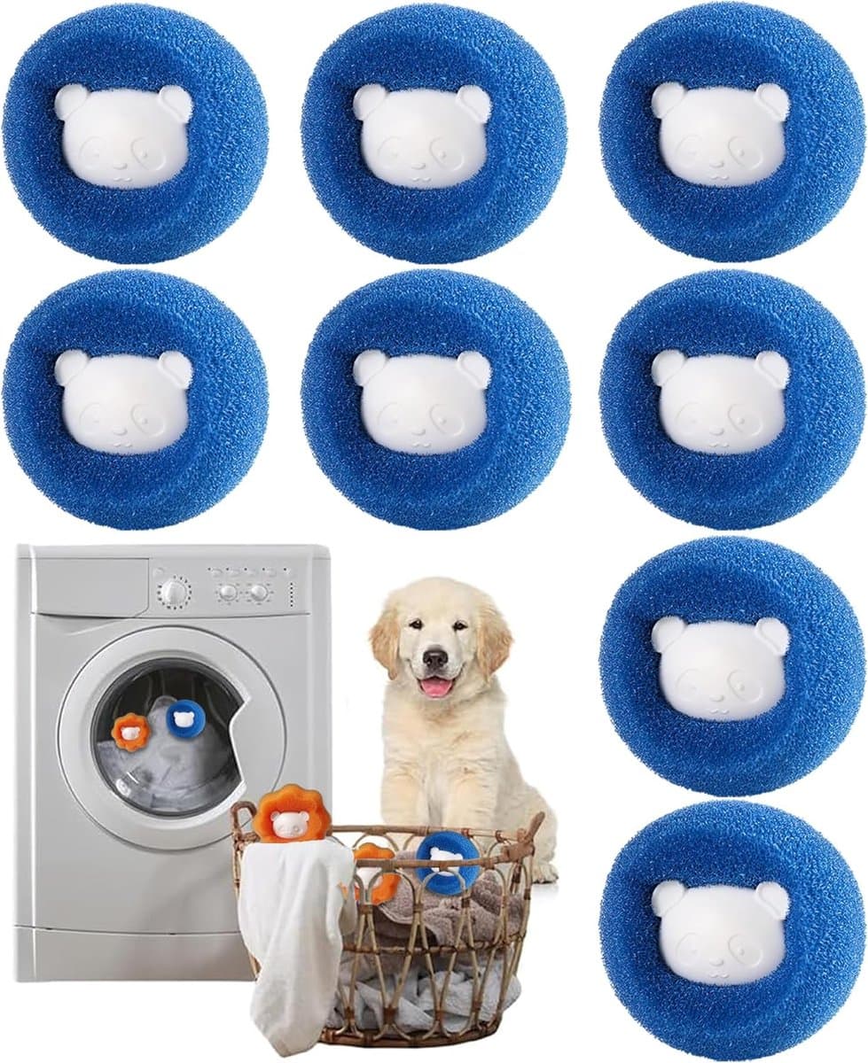 Haarverwijderingsmachine met 8 haarvangers, herbruikbare anti-haarballen, verwijdert effectief kattenhaar, hondenhaar en ander haar van beddengoed en kleding (blauw) — afbeelding 1