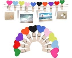 Set van 20 Hartvormige Mini Houten Knijpers met Jute Touw voor Foto's en Decoratie