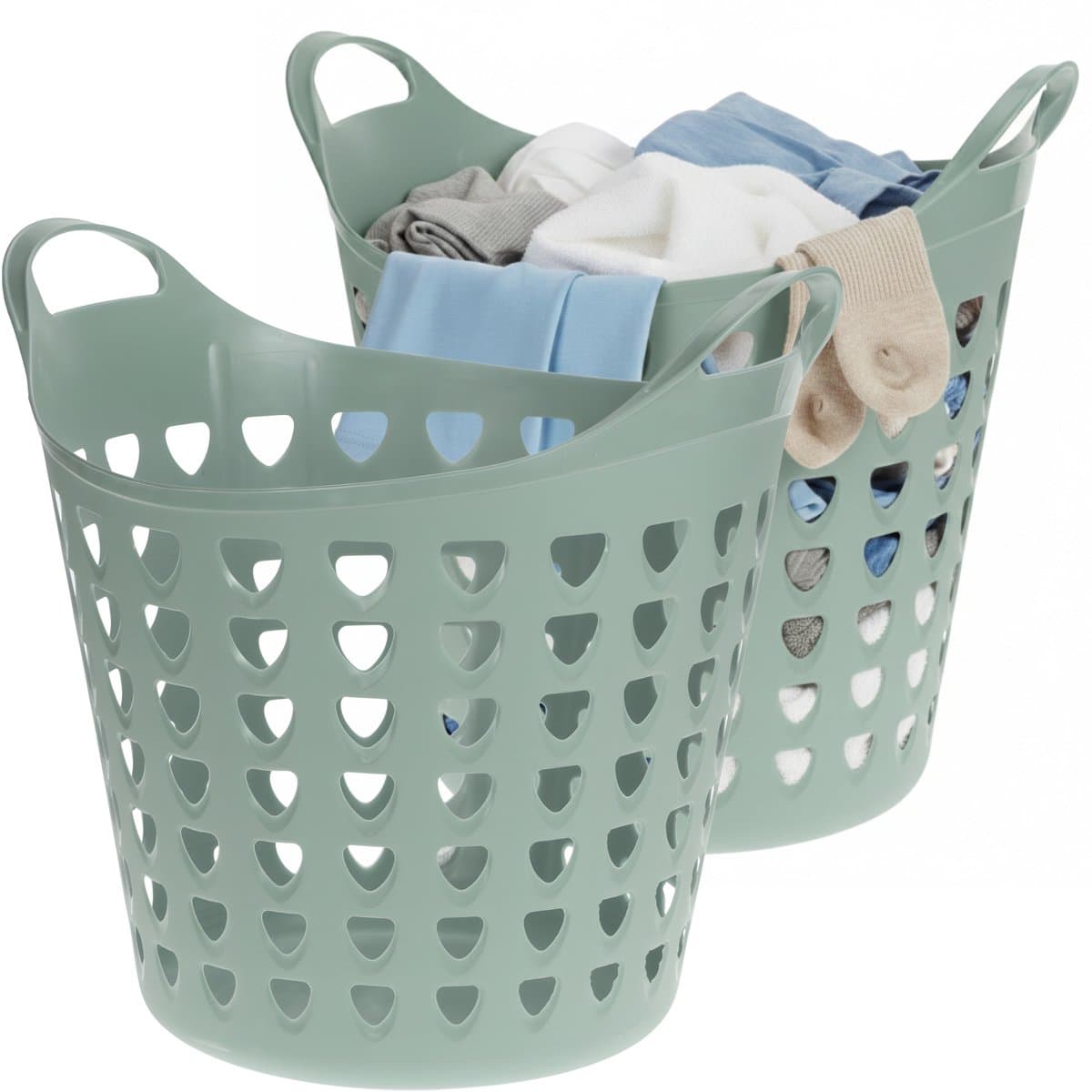 Excellent Houseware Flexibele wasmand - 2x - groen - 26 liter - kunststof - 40 x 41 cm — afbeelding 1