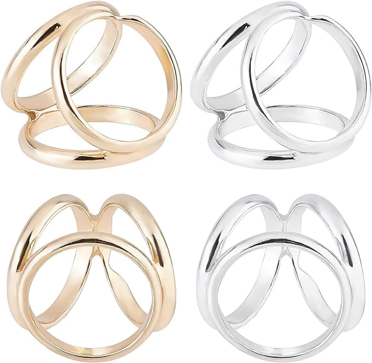 Tweekleurige, vierdelige set van drieringige sjaalclips, kleding- en sieradenaccessoires, geschikt voor trouwjurken, T-shirts, sjaals, omslagdoeken en andere modieuze versieringen. — afbeelding 1