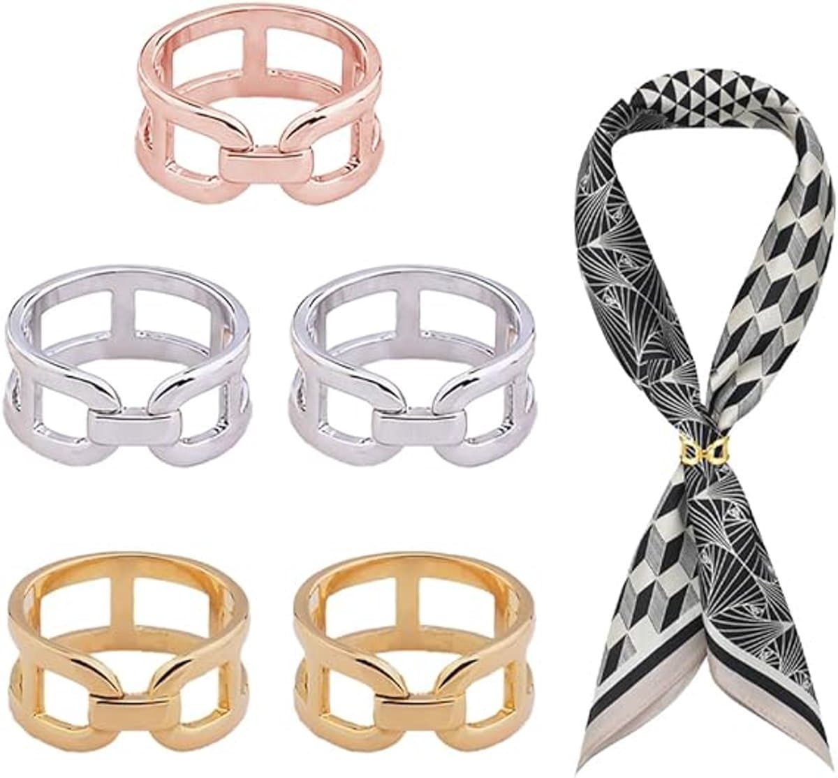Set van 5 sjaalringen met metalen gespen. Accessoires in vintage-stijl voor dames, geschikt voor jurken, sjaals, recepties en cocktailparty's (3 kleuren). — afbeelding 1