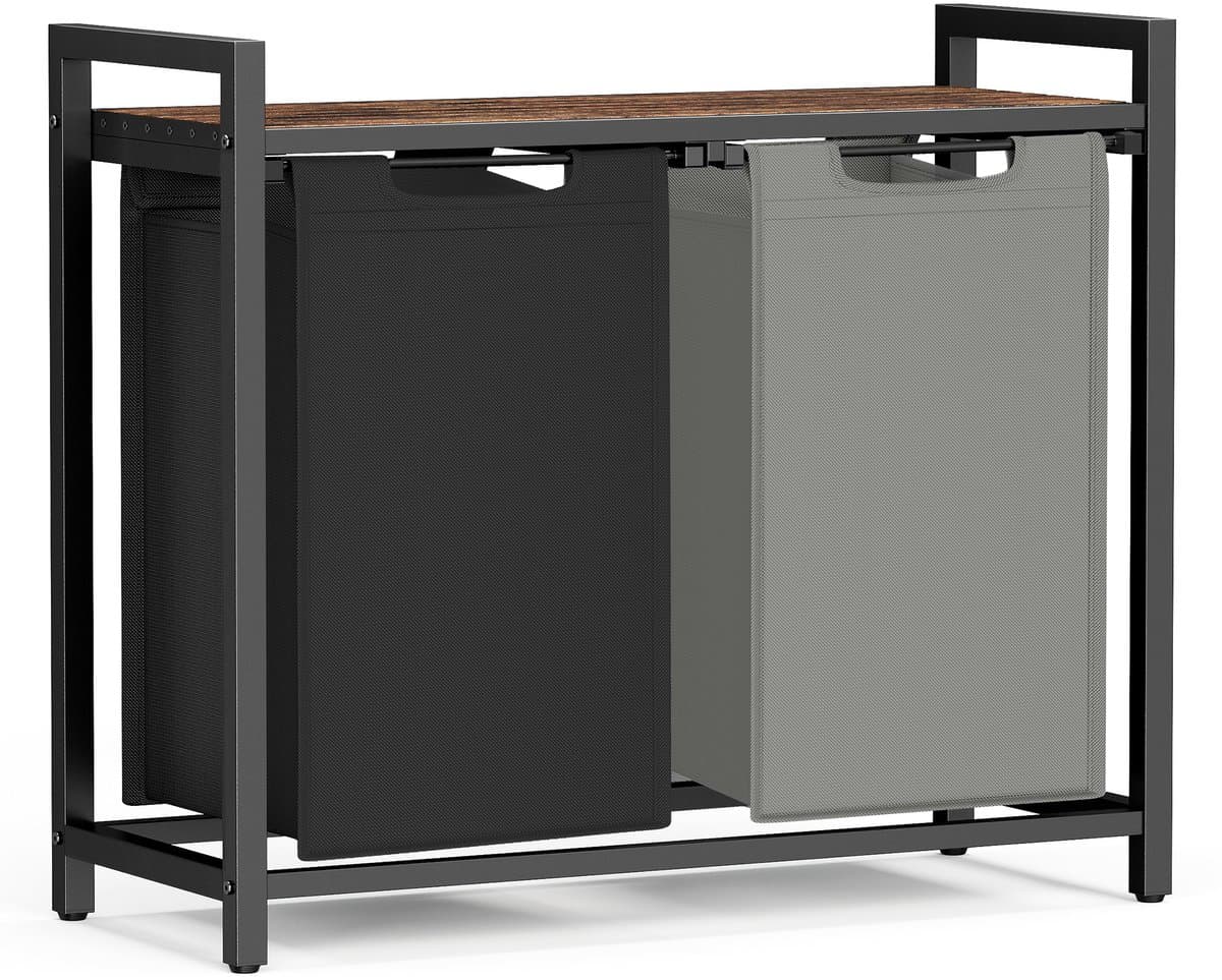 VASAGLE - Wasmand - Wasmand met 2 Vakken - Afneembare Oxford Stof Zak - Met Opbergrek en Metalen Frame — afbeelding 1