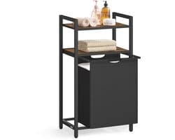 VASAGLE - Wasmand - Wasmand met 2 Planken - Uittrekbare en Afneembare Waszak - 65 Liter Capaciteit