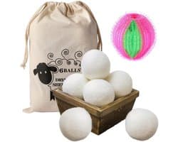 Dailygoods - Set van 6 Natuurlijke Wol Drogerballen van 6 cm