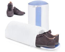 Dailygoods- Schoenwaszak met rits - 2 stuks - Wit/Blauw - Herbruikbaar - Polyester - Zachte vezels voor reiniging - Schoenentas