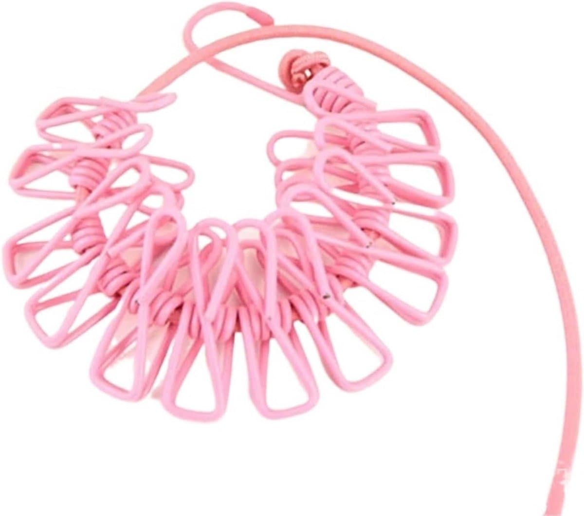 Waslijn met clips - Draagbare droger - Wasgoed drogen - Intrekbaar ontwerp - 1 meter - Roze — afbeelding 1