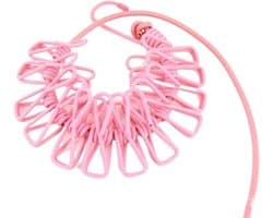 Waslijn met clips - Draagbare droger - Wasgoed drogen - Intrekbaar ontwerp - 1 meter - Roze