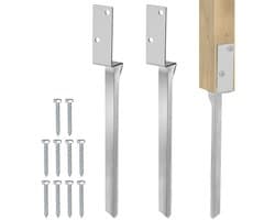 Dailygoods- Grondankers - Set van 2 - Thermisch verzinkt staal - Bodemhuls 4 x 50 cm - L-vorm - Geschikt voor houten palen - Weerbestendig - Paalankers