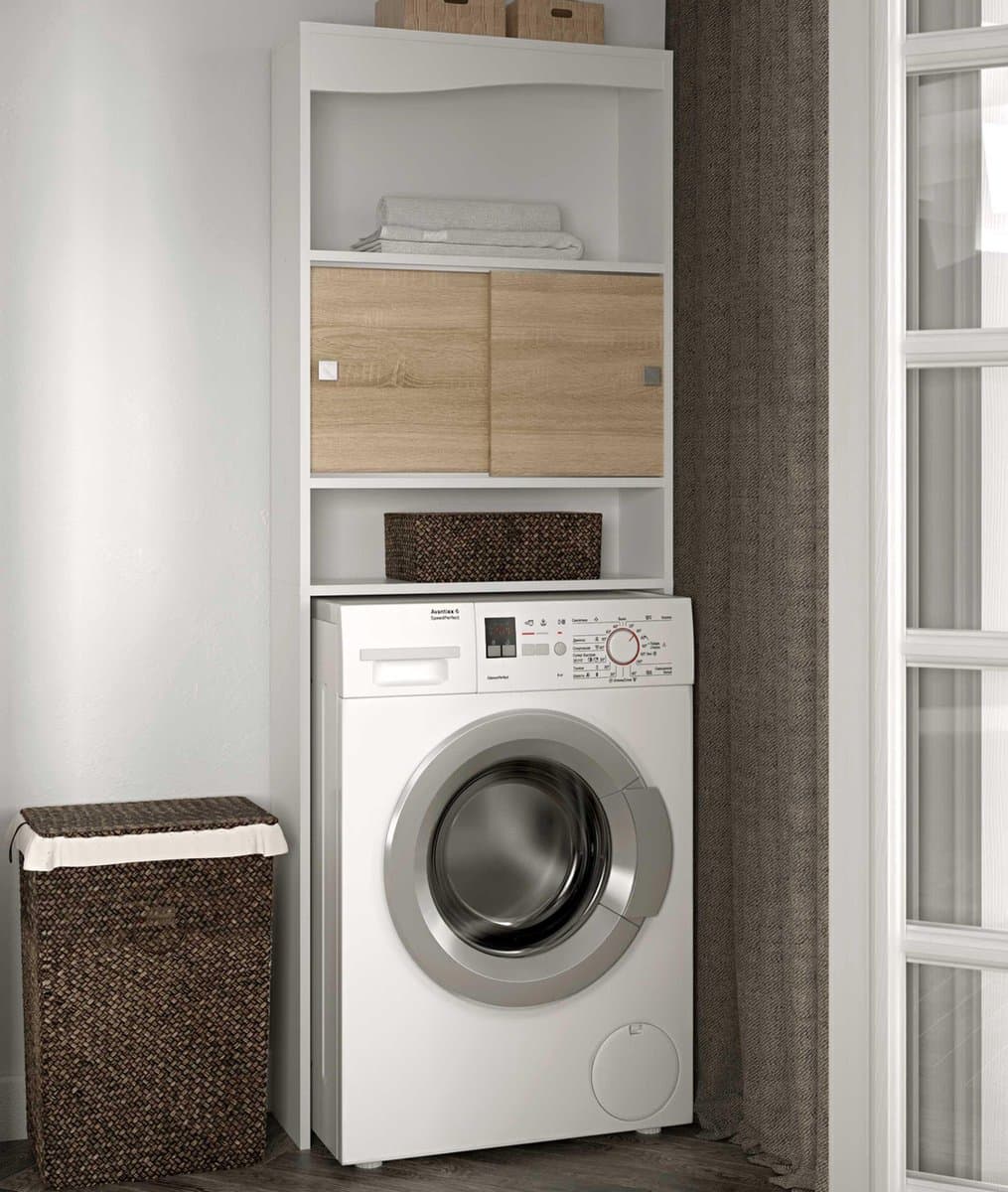 Kast Voor Wasmachine/toilet Splash - Wit/eik - Symbiosis - Wasmachine Ombouw - Wit; Bruin - Spaanplaat — afbeelding 1