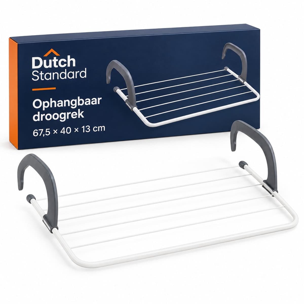 Dutch Standard Ophangbaar Droogrek - 67,5 x 40 x 13 cm - Inklapbaar - Voor Radiator, Deur en Balkon - Wit/Grijs — afbeelding 1