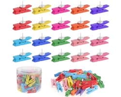Push-Pinklips voor Muur en Kurk - 100 Stuks Duimtacks met Houten Klemmen