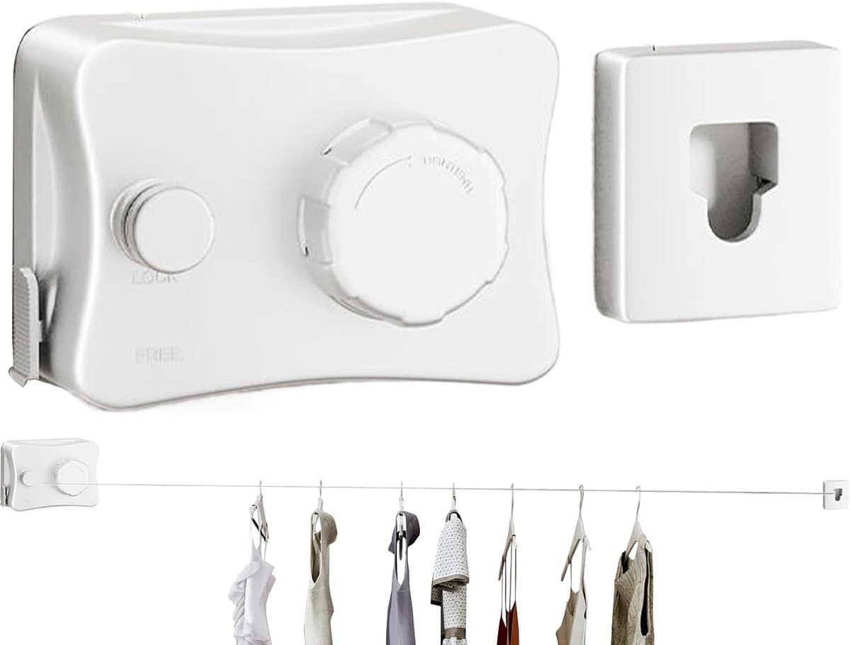 Intrekbare Waslijn - Wandmontage Drooghanger - Kleding Drogen - Ruimtebesparend Ontwerp - 30 cm - Wit — afbeelding 1