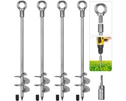 Grondanker, 76 cm Heavy Duty Tent Peg Schroef Trampoline Stake Aarde Zand Spiraal Wind Storm Spike voor Swing/Camping/Tent/Schuur/Hond/Carport met Vast Oogje, 4 Pack