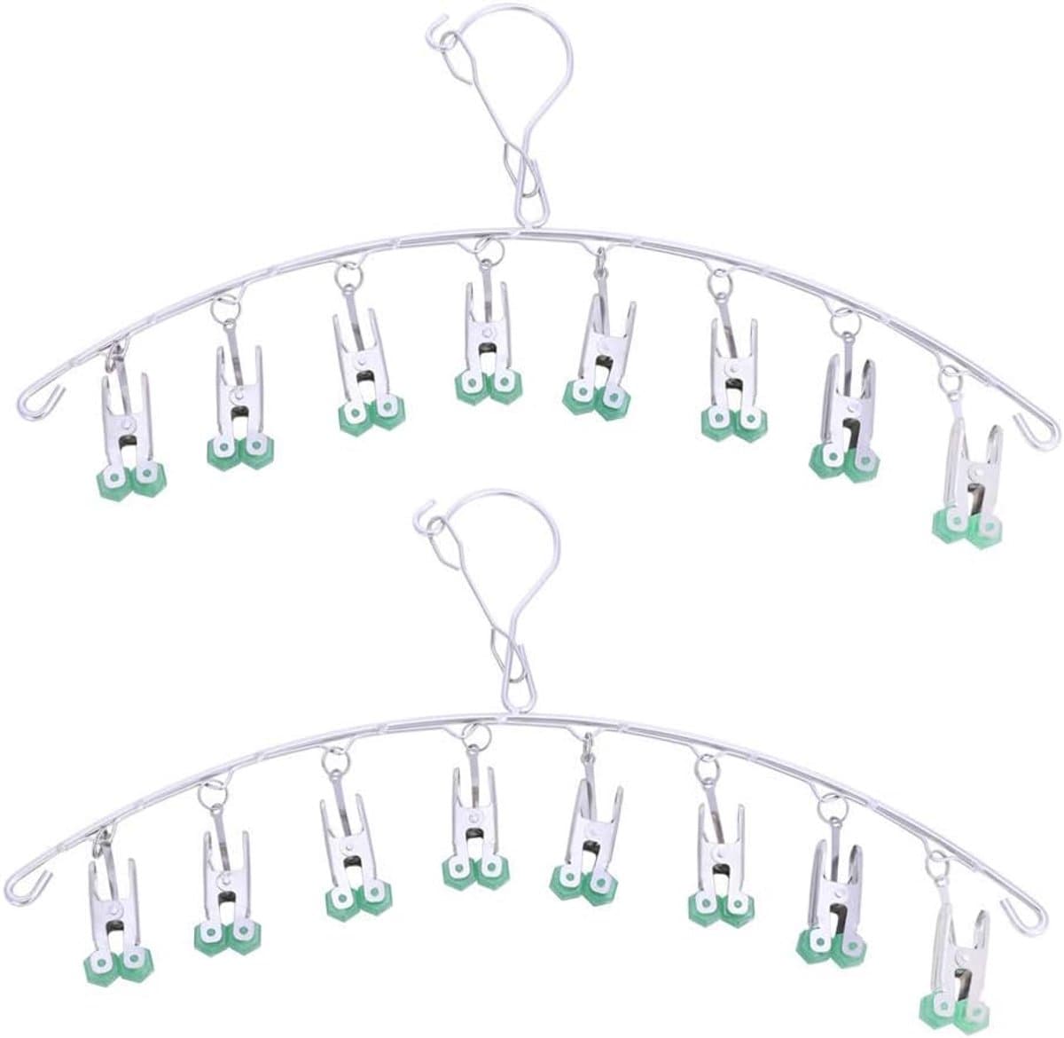 2 stuks Drogen Hanger,Roestvrij Staal Drogen Rack,Drip Hanger Met 8 Pegs voor Ondergoed Sokken BH Panty Handschoenen, Winddicht, Opvouwbaar Draagbaar, Snel Verwijder Kleding uit Hanger, Groen — afbeelding 1