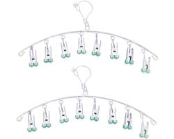 2 stuks Drogen Hanger,Roestvrij Staal Drogen Rack,Drip Hanger Met 8 Pegs voor Ondergoed Sokken BH Panty Handschoenen, Winddicht, Opvouwbaar Draagbaar, Snel Verwijder Kleding uit Hanger, Groen