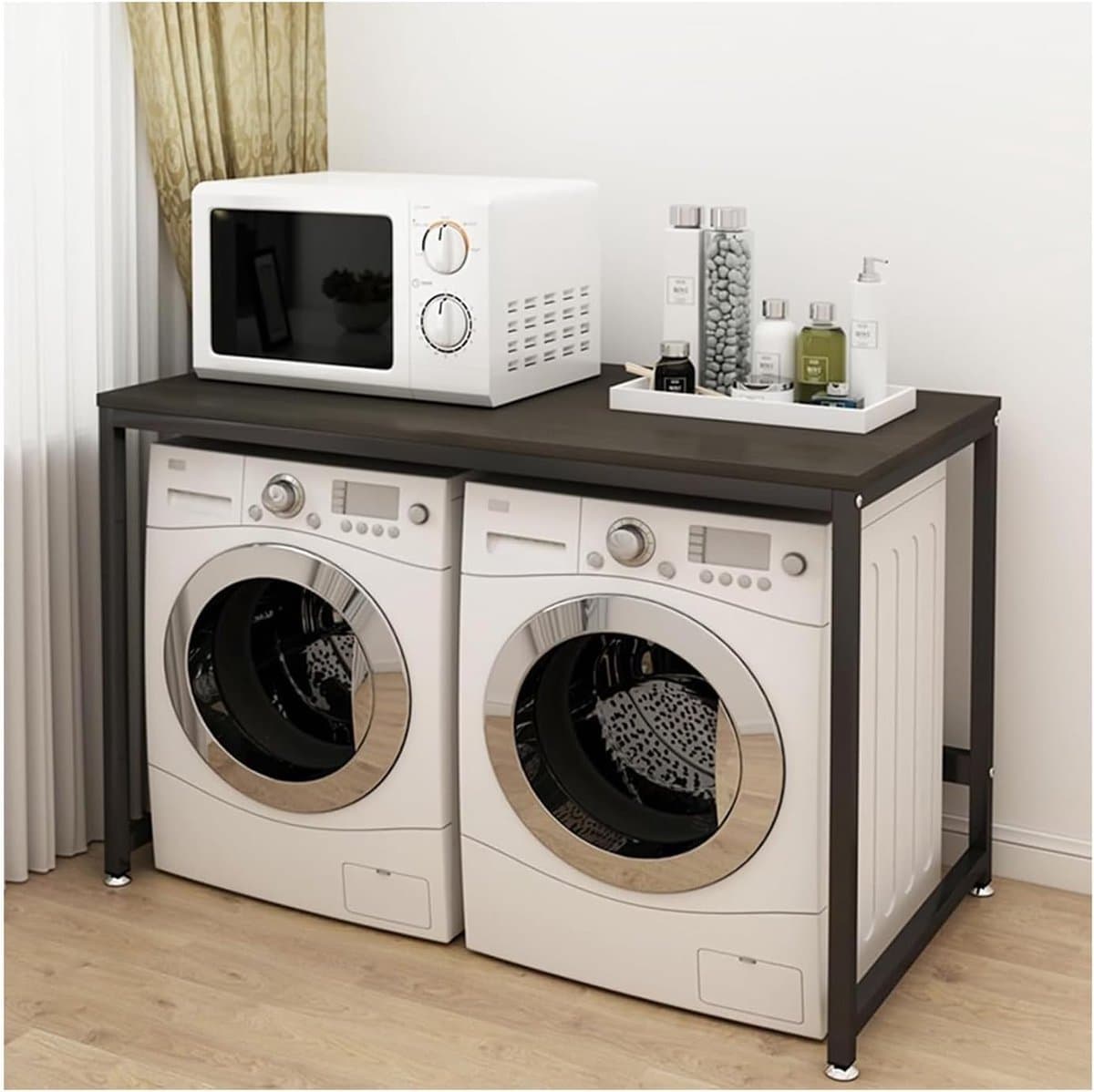 Waskast Bovenkast - Wasmachine Opbergkast - Wasmachine Opslag - Metalen Frame Houten Blad - 150 cm Breed - Donkerbruin — afbeelding 1