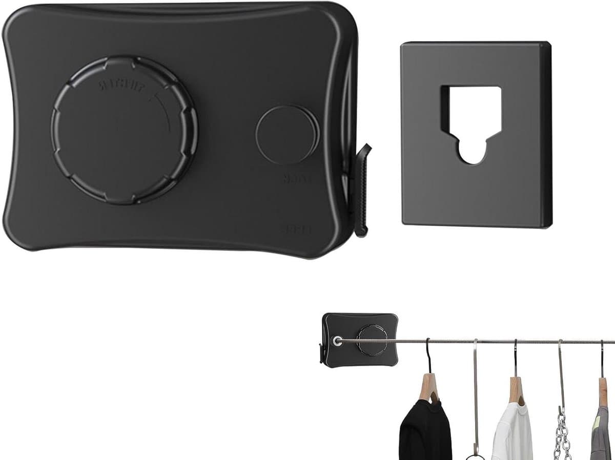 Intrekbare Waslijn - Droogrek Binnen - Kleding Drogen - Ruimtebesparend Ontwerp - 5.1 Meter - Zwart — afbeelding 1