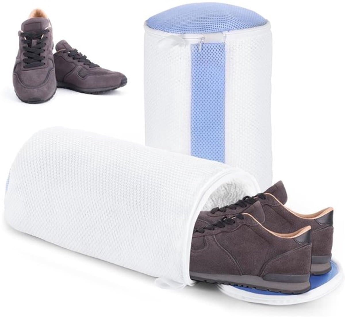 Dailygoods- Schoenwaszak met rits - 2 stuks - Wit/Blauw - Herbruikbaar - Polyester - Zachte vezels voor reiniging - Schoenentas — afbeelding 1