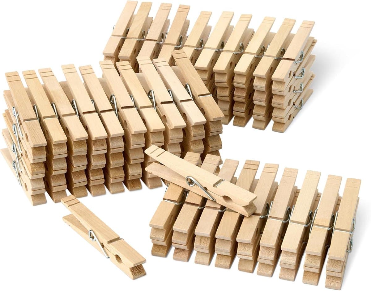 SnelShoppen - 100 Stuks Houten Wasknijpers met Veer - Duurzaam en Sterk voor Tuin, Keuken en Feestdecoraties - Ideaal voor Kleding, Foto's en Creatiev — afbeelding 1