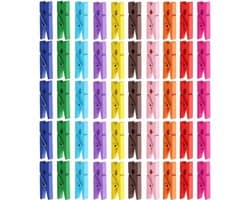 SnelShoppen - 50 Stuks Kleurrijke Houten Wasknijpers, Mini Knijpers in 10 Kleuren voor Fotowand, Decoratie, Knutselen, Feest, Geschenken, Natuurlijke