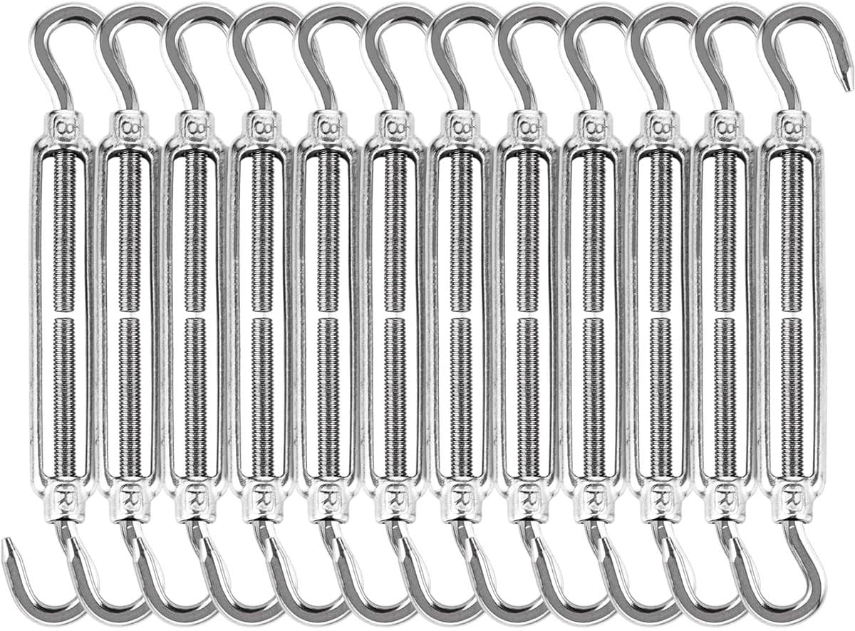 SnelShoppen - Pack van 12 M8 x 192 mm Kabel Tensioners RVS 304 Verstelbare Spanners met Haken, Tuinzonnescherm Spanner, Waslijn Spanner, Hek Spanner v — afbeelding 1