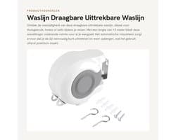 Dailygoods- Waslijn 13 m - Draagbaar - Uittrekbaar - Wanddroogrek - Dubbele lijn - Automatisch rolsysteem - Geschikt voor thuis - Drooglijn