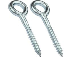 Allecto plus - Set van 2 schroefhaken oogring voor buissteigers, houten net, wandbevestiging - Staal - Zilverkleurig - Ø12x90mm.