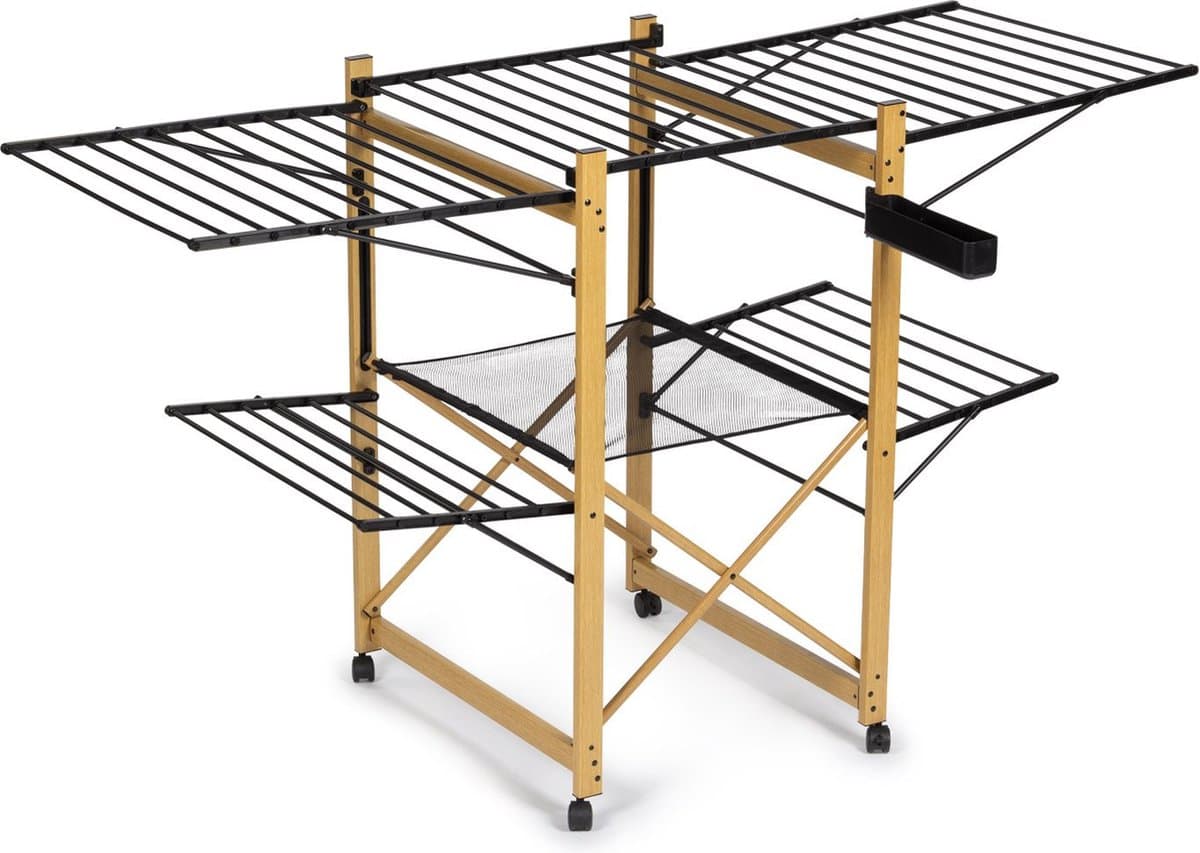 Vitapur Wasrek - Droogrek - Kledingrek - Droogrekken - Wasrek Inklapbaar - Inklapbaar Droogrek - 21 meter drooglengte - Verrijdbaar - Houtlook - Zwart — afbeelding 1
