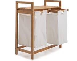 Lumaland Wasmand van bamboe - met 2 uitschuifbare waszakken - 60 L - Wit — afbeelding 1