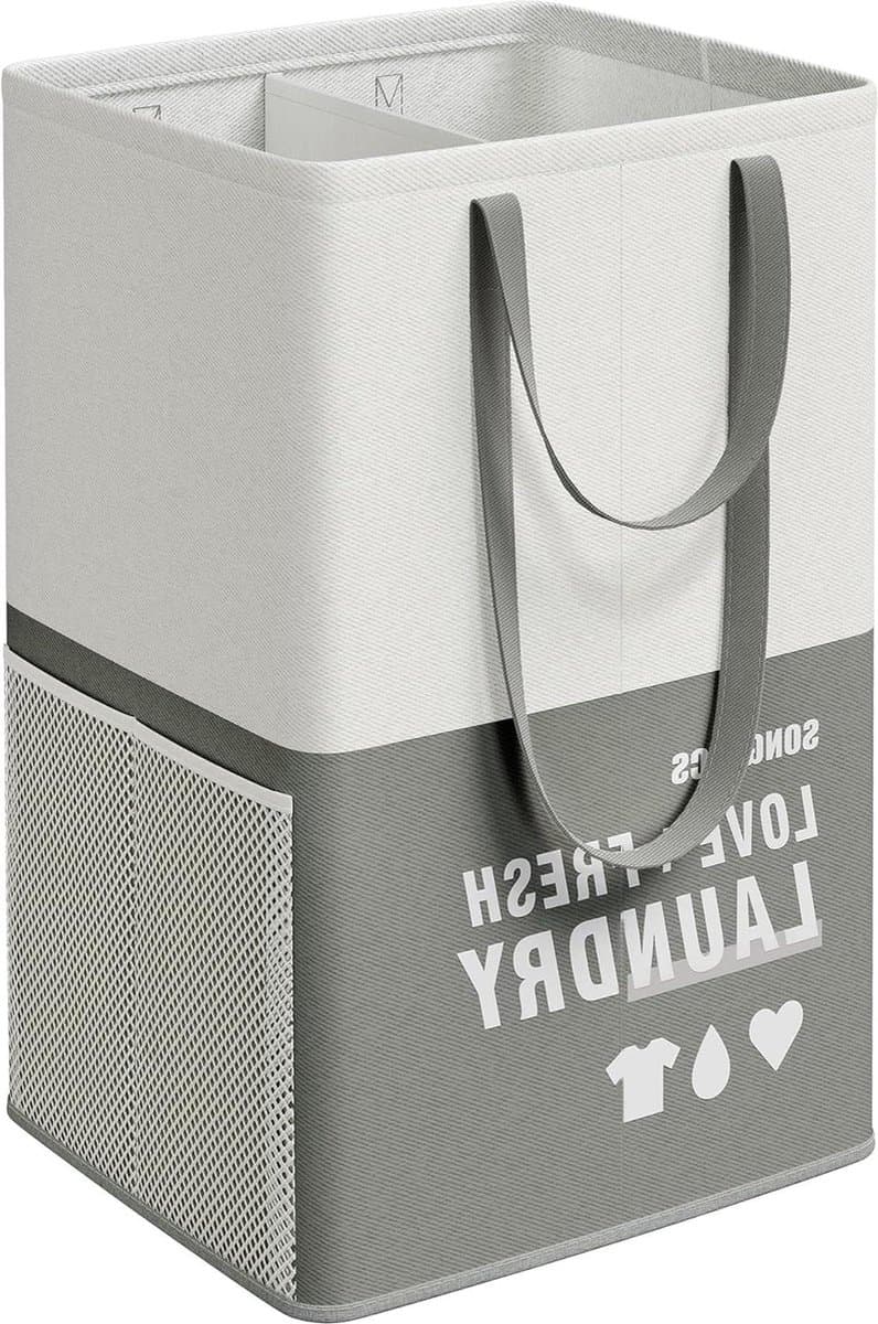 Grote opvouwbare wasmand 90L met 2 vakken - dubbele handgrepen - voor wasruimte badkamer - donkergrijs - LCB209G21 - 40 x 35 x 65 cm — afbeelding 1